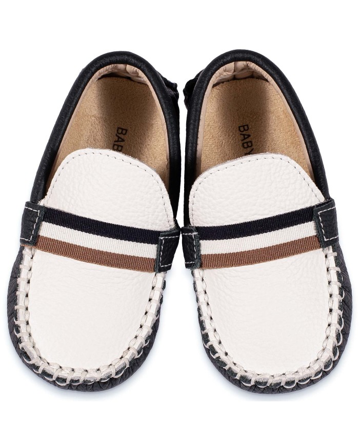 Δερμάτινο Δίχρωμο Loafer  BS3079 Λευκό Μπλε