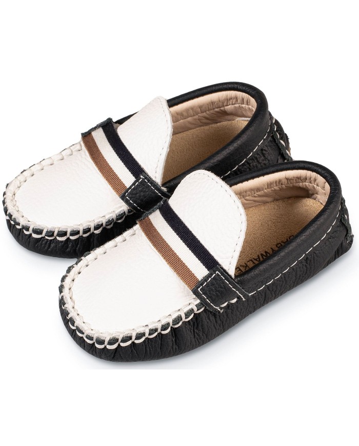 Δερμάτινο Δίχρωμο Loafer  BS3079 Λευκό Μπλε